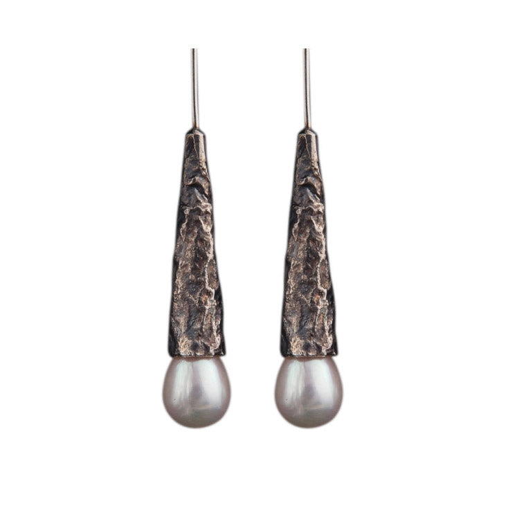 Enchanted Forest White Pearl Long Seed Drop Earrings