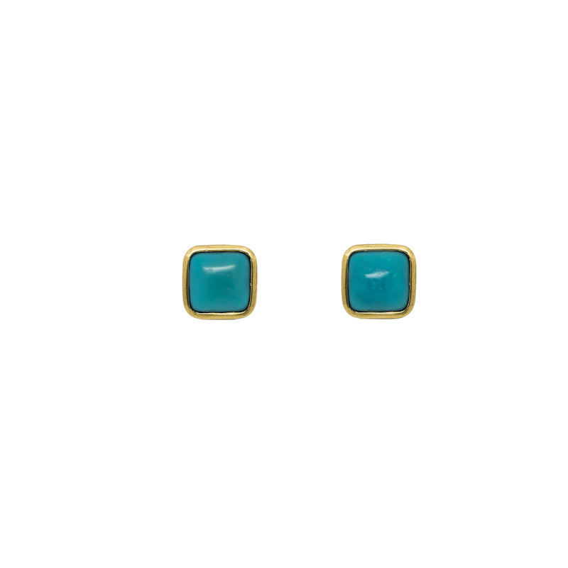 Desert Songs  Square Sleeping Beauty Turquoise Gold Stud Earrings